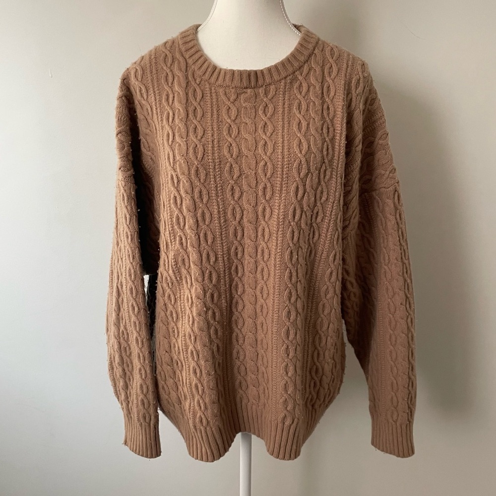 Aritzia Sunday Best Peggy Sweater Cable Knit Merino Wool Blend Beige Size Large